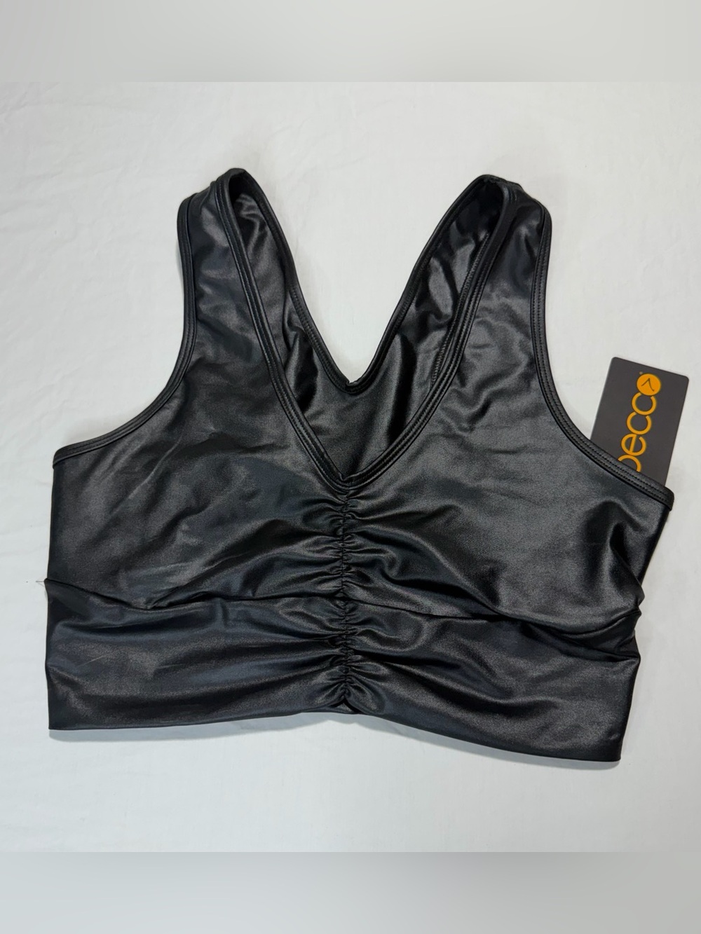 Faux Leather shine ruched sports bra